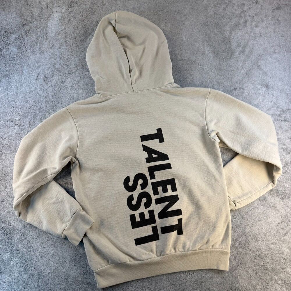 Talentless Hoodie Womens Small Cream Logo Pullover Sweatshirt Oversized Graphic